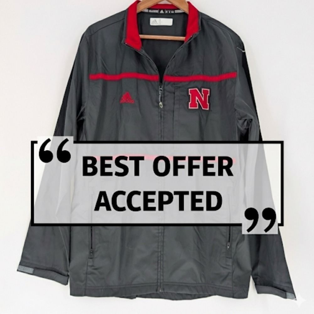 Adidas Nebraska‎ Cornhuskers Windbreaker Jacket Grey Red Mens Medium 6779A 15